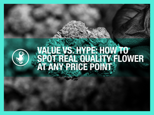 Value vs hype quality flower — black-and-white THCA hemp bud close-up on spotting top-shelf quality at any price