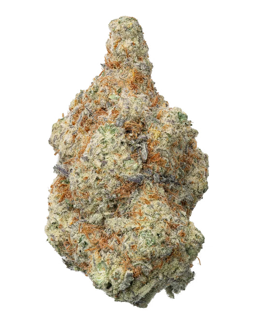 Close-up of Acapulco Gold THCa flower featuring dense, golden-green buds with vivid orange pistils, frosty trichomes, and light purple hues; showcases premium sativa structure and vibrant coloration.