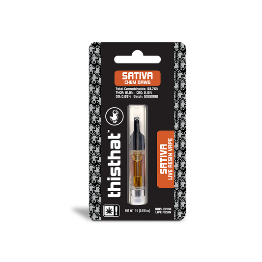 THCA Live Resin Vape Cartridge, 1g Sativa, Chem Dawg Strain