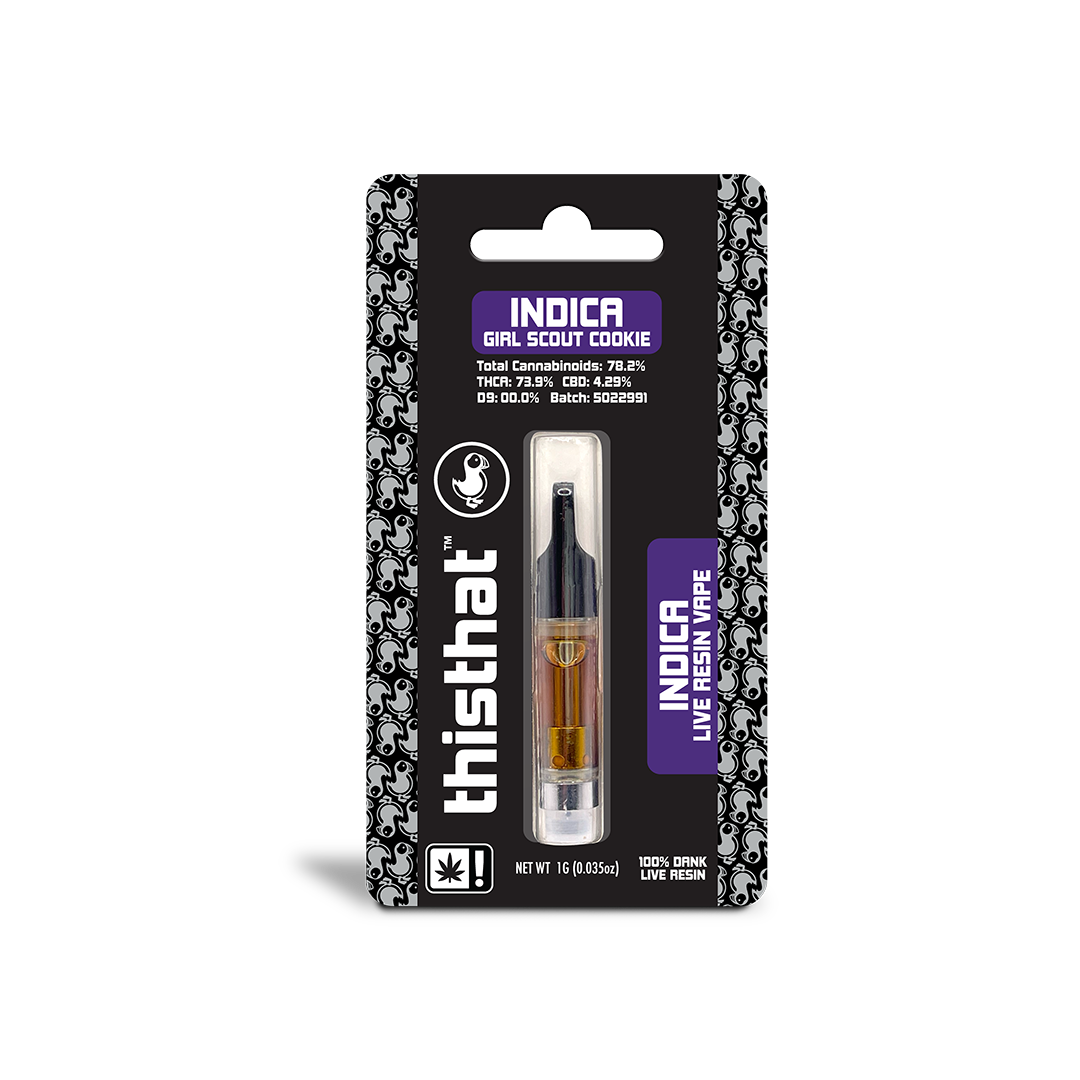 THCA Live Resin Vape Cartridge, 1g Indica, Girl Scout Cookie Strain