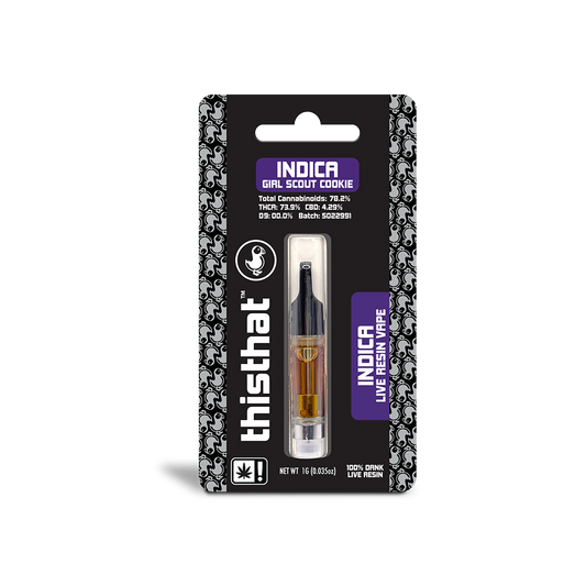 THCA Live Resin Vape Cartridge, 1g Indica, Girl Scout Cookie Strain