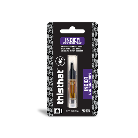 THCA Live Resin Vape Cartridge, 1g Indica, Ice Cream Cake Strain